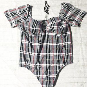 NWT Dollskill Motel Plaid Bodice Bodysuit